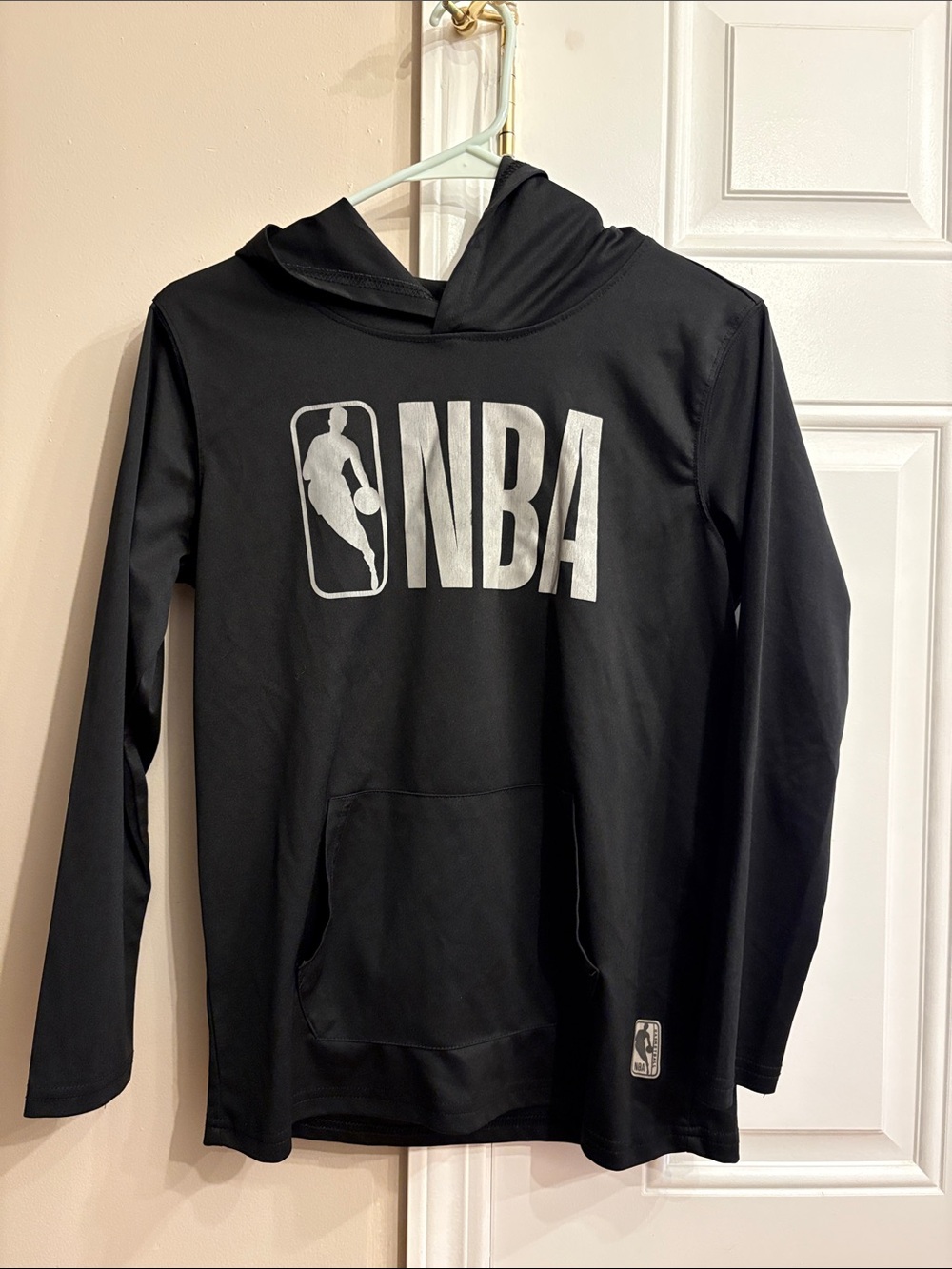 NBA Black Hooded Long-Sleeve Kids Pullover with Silver Logo